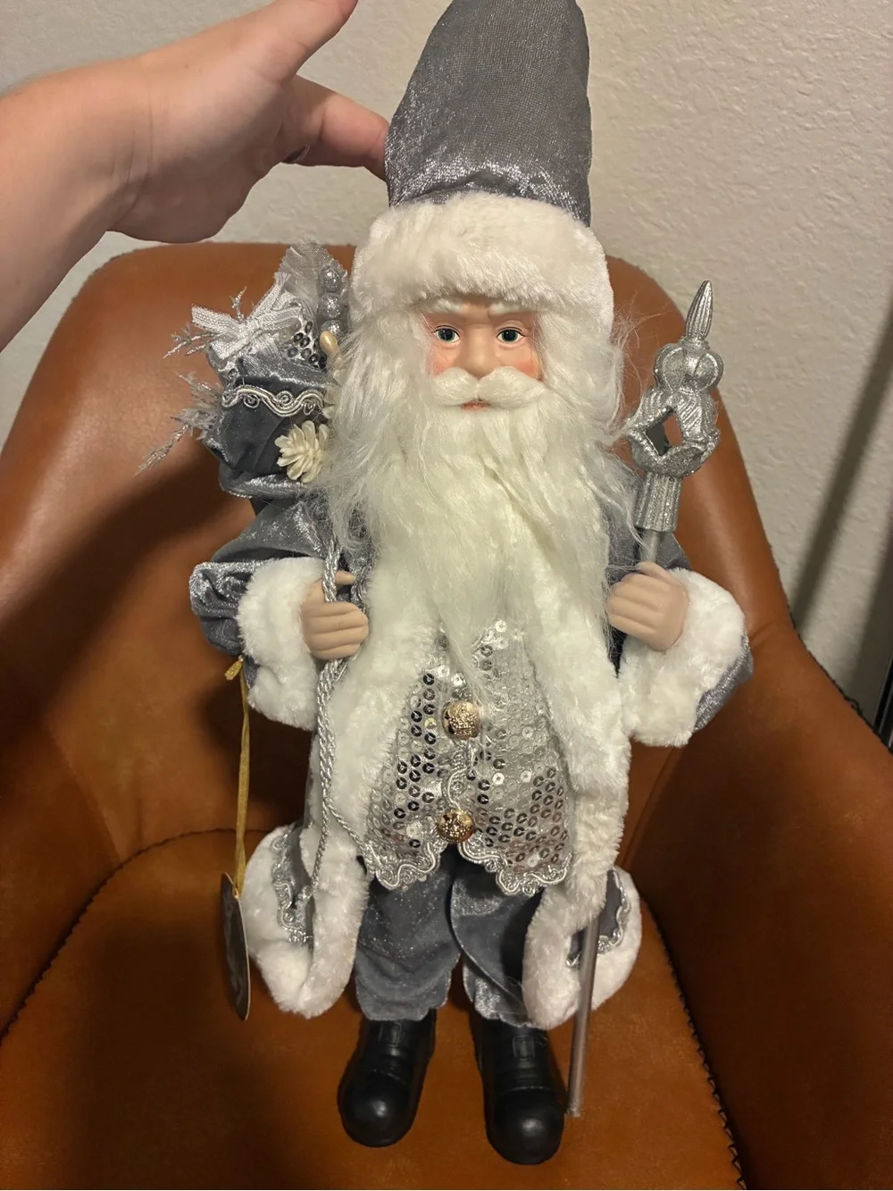 Silver & White Holiday Santa Figurine - Elegant Seasonal Decor